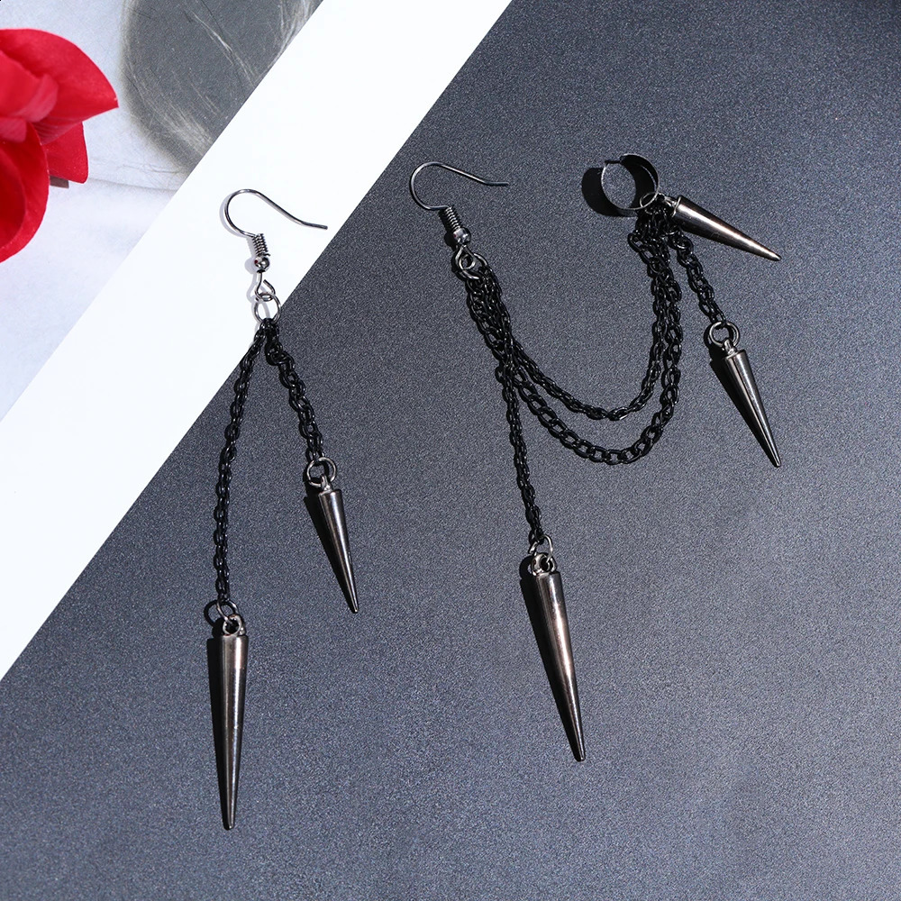 Men Retro Black Tassel Chain Long Earrings Punk Earrings Hiphop Rivet Earrings For Women Gothic Party Jewelry Pendientes 250812