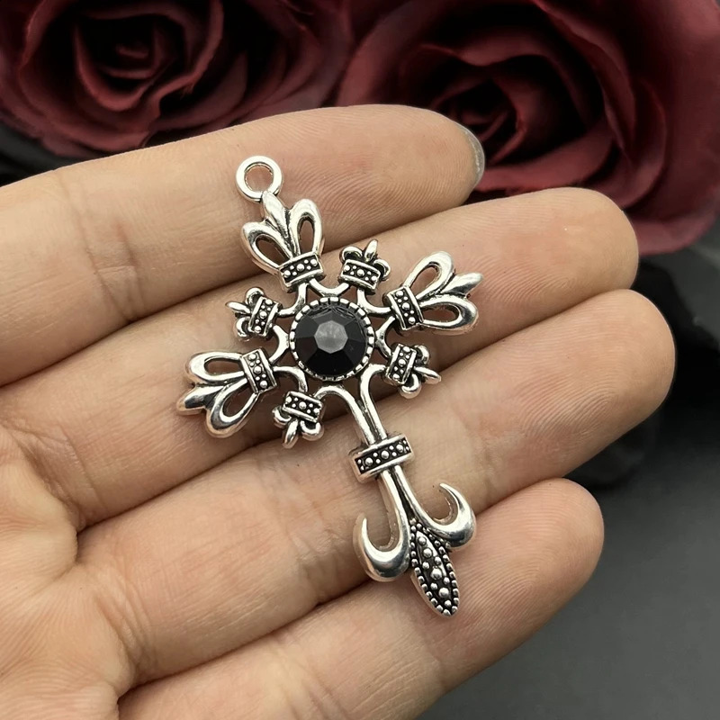 5pcs Ornate Black Gothic Cross Pendant Crystal Cross Pendant Charms Fit Jewelry Making DIY Handmade Jewelry Findings 250807