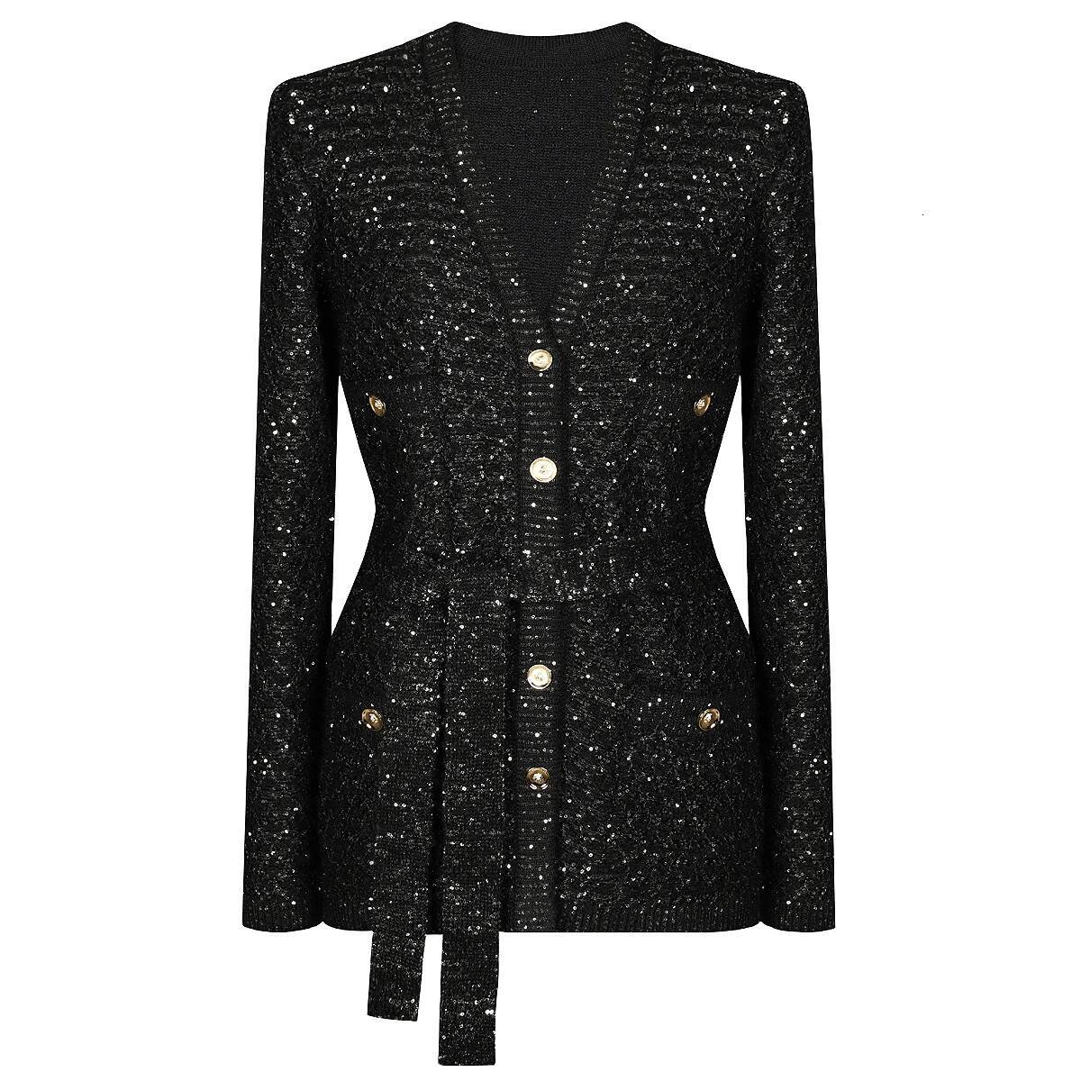 Two Color High-Quality New Fashionable Elastic Knitted Button Slim Waistband V-Neck Long Sleeved Women's Cardigan Top