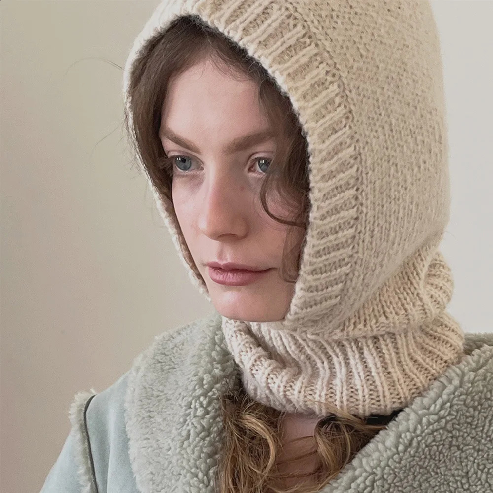 20% Wool Knitted Caps Winter Warmer Unisex Hooded Hat Neck Collar Scarf Cap For Men Women Ski Beanie Hats Cold Hat Balaclava Cap 250808