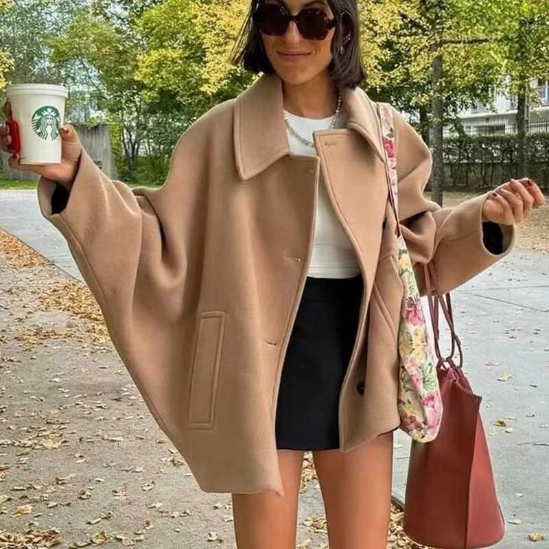 TRAF Woman Winter Coats Faux Wool Coats And Mixtures Oversized Long Coat Women Autumn Long Sleeve Solid Coats Casual Warm Parkas Z250813