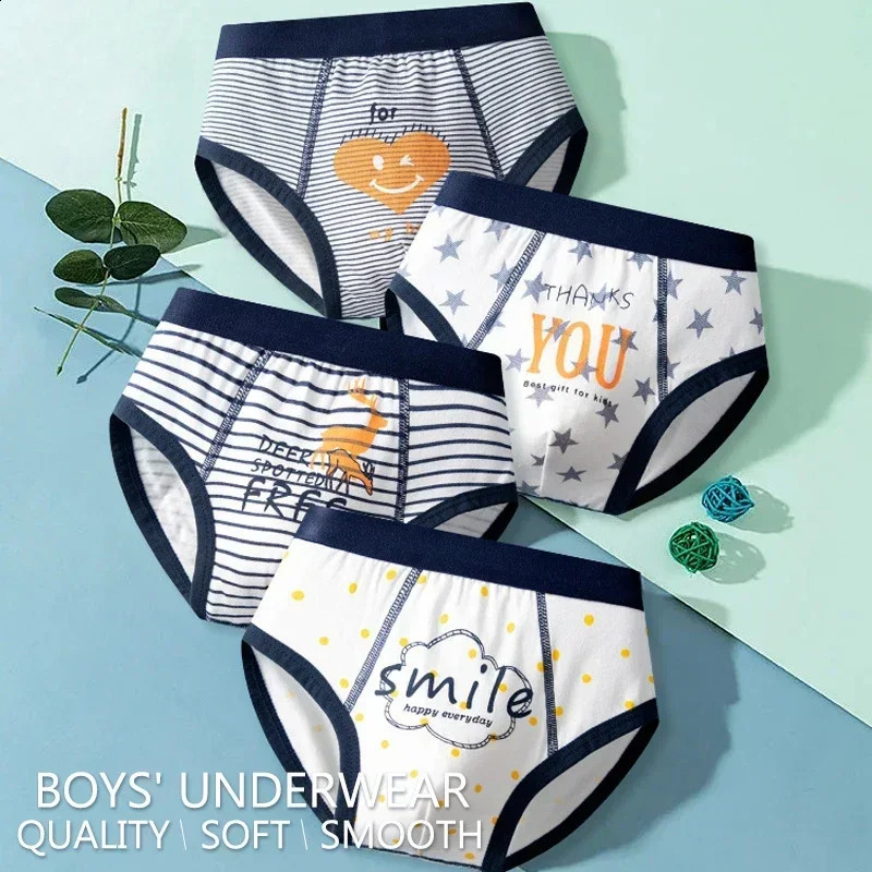 4PCS Cotton Children Boys Boxer Briefs Cartoon Print Kid Underwear Boy Panties Shorts Breathable Toddlers Underpants Age 38 250812