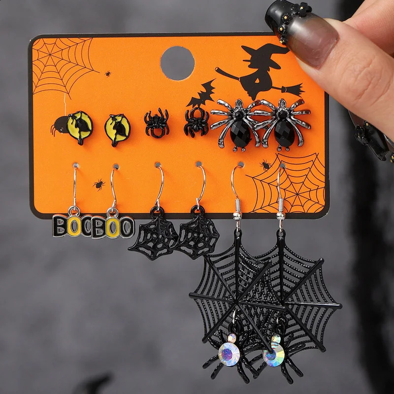 6pcs Earrings Set Halloween Earrings For Women Fashion Creative Jewelry Bat Ghost Pumpkin Black Cat Stud Earrings 250812