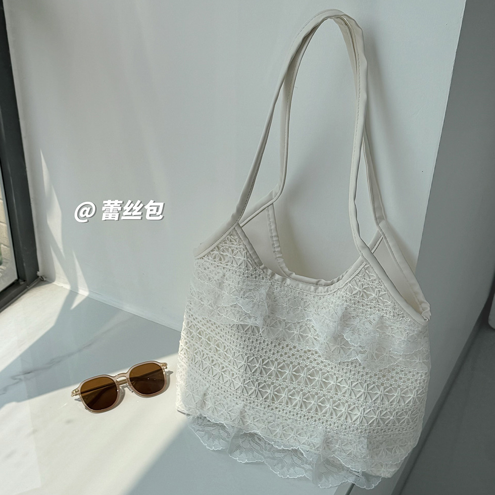 2025 Summer New Casual Vacation Lace Mesh Tote Fairy Temperament Single Shoulder Large Capacity Commuter Women's Bag ddmymarket