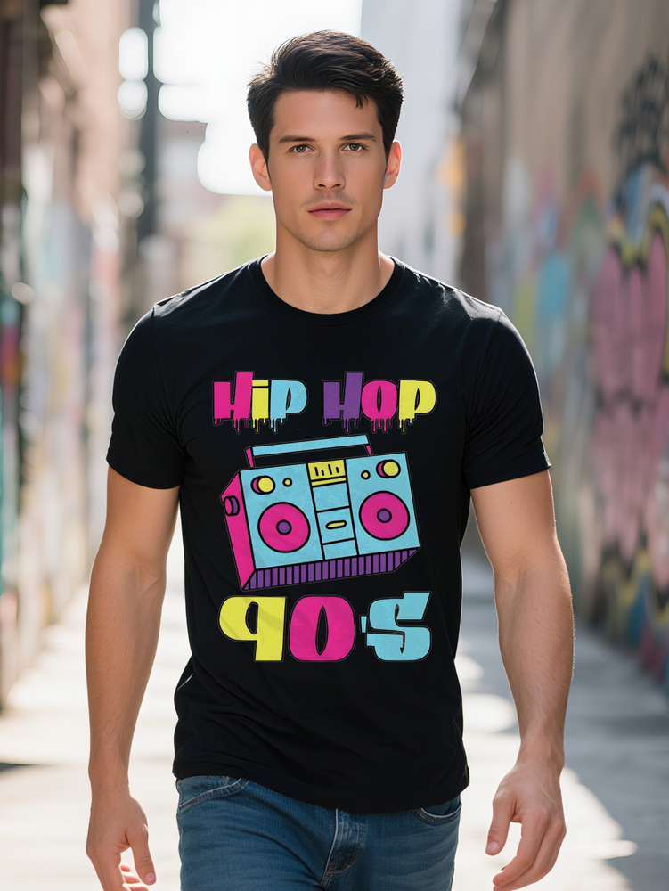Men's Hip Hop T-Shirt Black Casual Round Neck with Vibrant HIP HOP S Print Perfect Summer Gift for Men Music Fan 4aa09