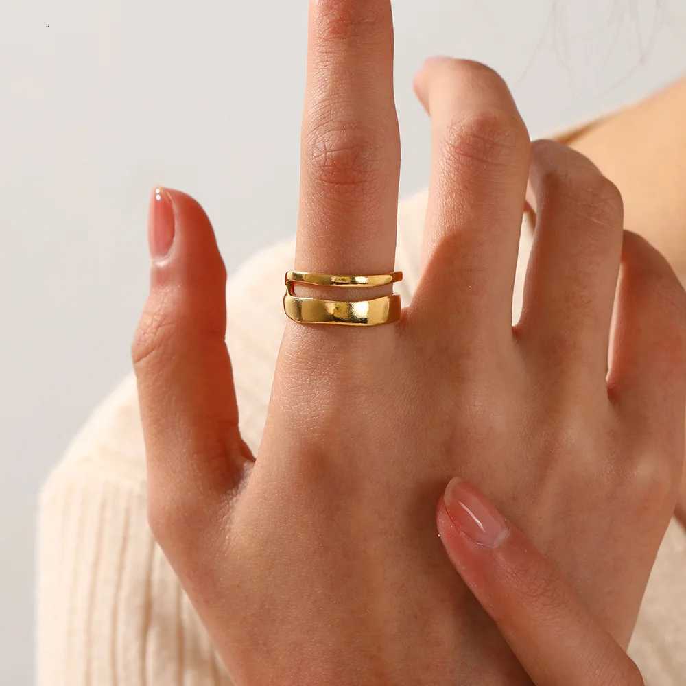 Stainless Steel Irregular Geometric Open Rings for Women Gold Color Texture Couple Wedding Ring Trendy Elegant Aesthetic Jewelry W250812