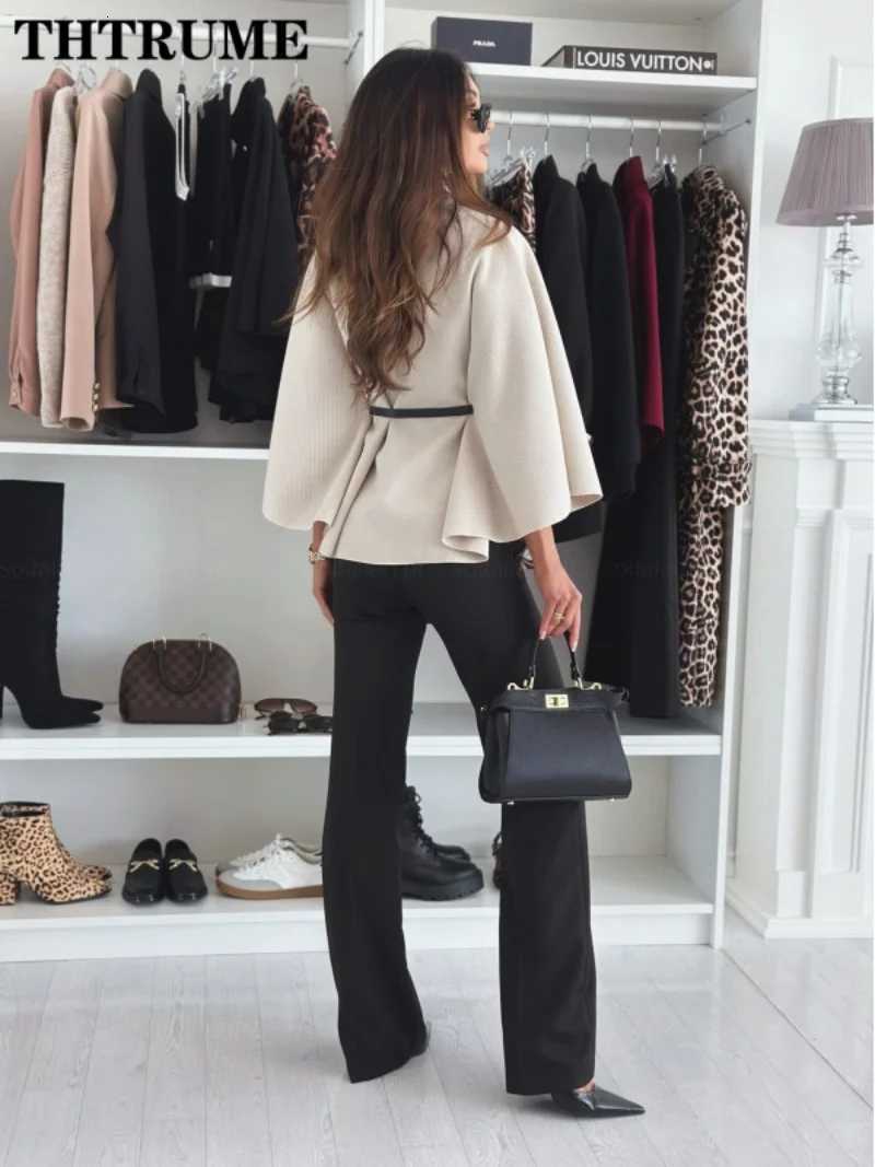 Elegant Autumn Solid Jackets Fashion Women Single Breasted Batwing Sleeve Thick New Coats Casual Loose Office Lady Chic Jacket Z250813