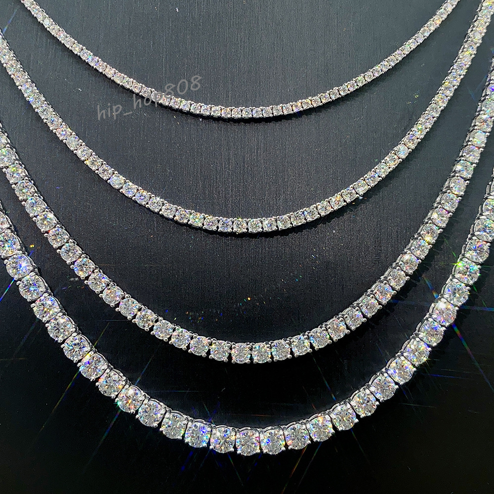 Fashion 925 Sterling Silver Plated 2mm 3mm 4mm 5mm 6.5mm Moissanite Necklace Hip Hop Tennis Chain