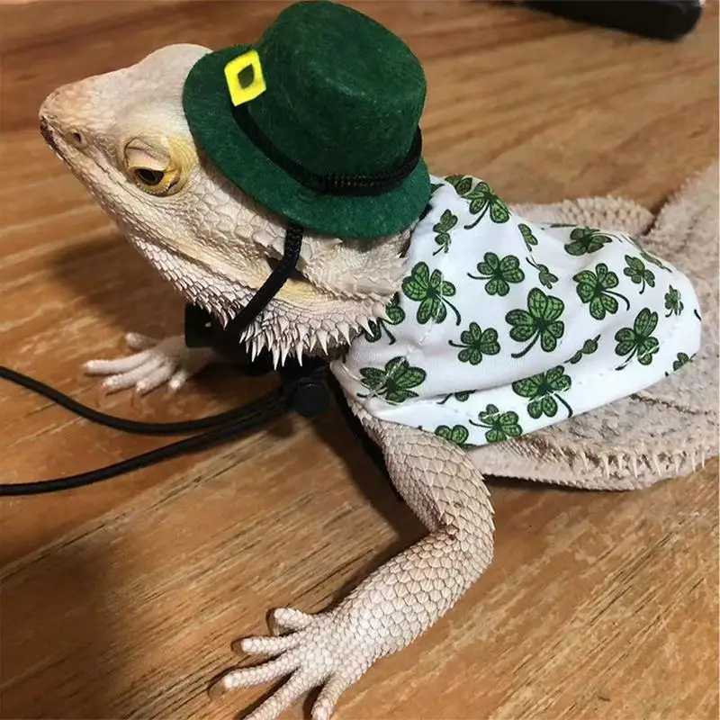 Lizard Clothing And Hat Shamrock Pattern Bandanas Puppy Party Clothing Irish Festival Cosplay Costume Small Animal Outfit For XJ250813