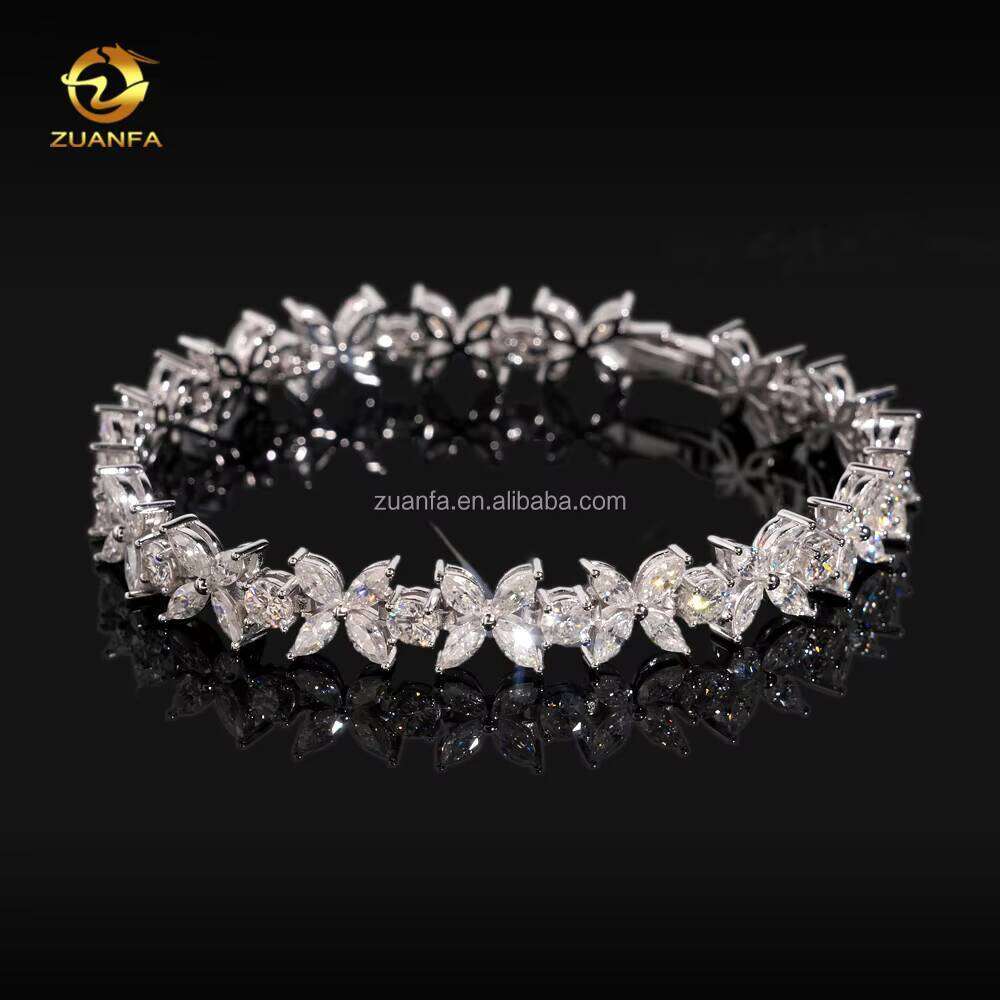 Unique Design Women's Elegant Style Sterling Sier Luxurious Marquise Moissanite VVS1 Cluster Tennis Bracelet