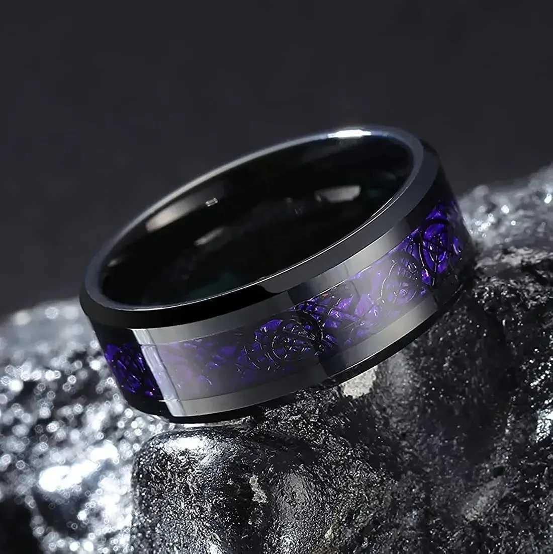 8mm Stainless Steel Celtic Dragon Rings For Men Inlay Purple Carbon Fiber Rings Wedding Band Jewelry Birthday Gifts W250812