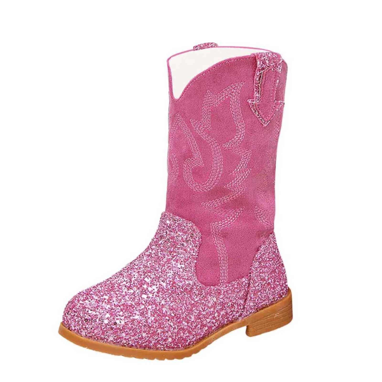 Toddler Girl Boots Girls Mid Calf Round Toe Glitter Toddler Western Cowboy Boots Little Kid Big Kid Toddler Cowgirl Boots L250813
