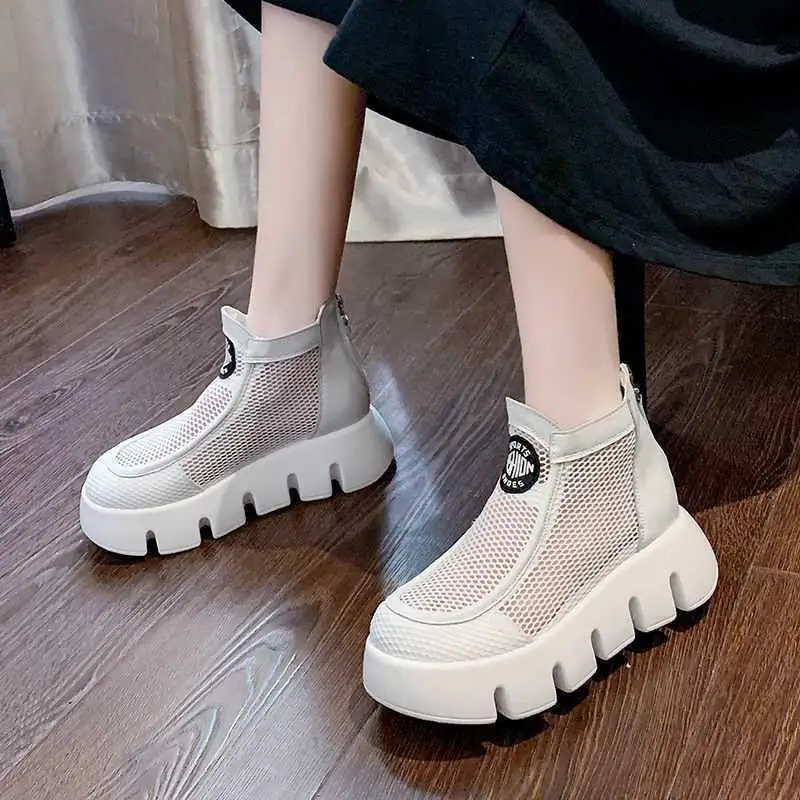 Summer Mesh Boots 2025 Women Hollow out Cool Boots British Breathable Ankle Boots Female Fashion Motorcycle Shoes Sandals 250812