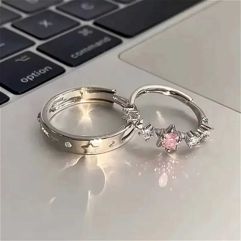 Luxury Pink Rhinestone Star Rings for Women Men Y2k Adjustable Couple Rings Engagement Wedding Jewelry Fashion Girlfriend Gifts W250812
