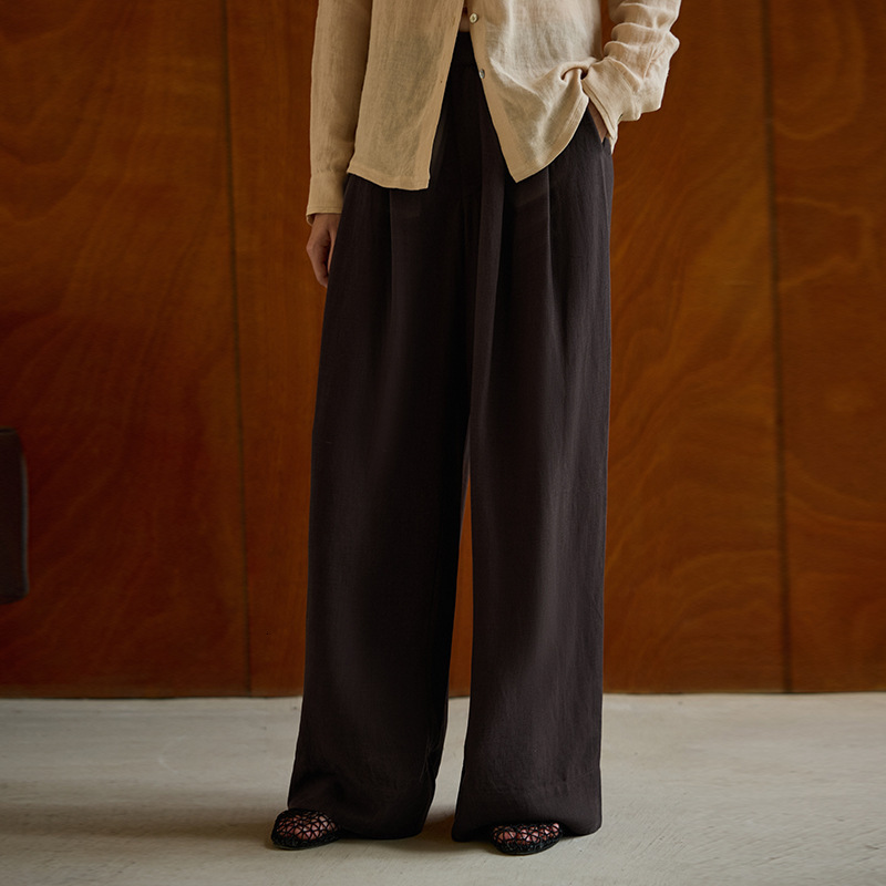 Old Money Style Tencel Linen Straight for Women Slimming Versatile Draped Wide-Leg 25 Autumn Winter New Casual Loose Long Pants