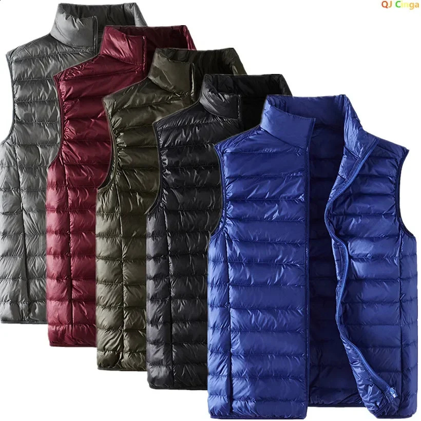 Blue Standing Collar Mens LightThin Sleeveless Vest Jacket Wine Red Black Gray Green Available Asian Size Waistcoat Coats 250805