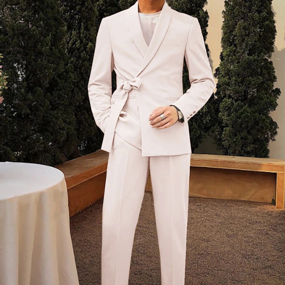 Shawl Collar Suits for Men Elegant Belt Mens Suit Wedding Dress Costumes Customization Full Evening Celebrity Man Party 250812