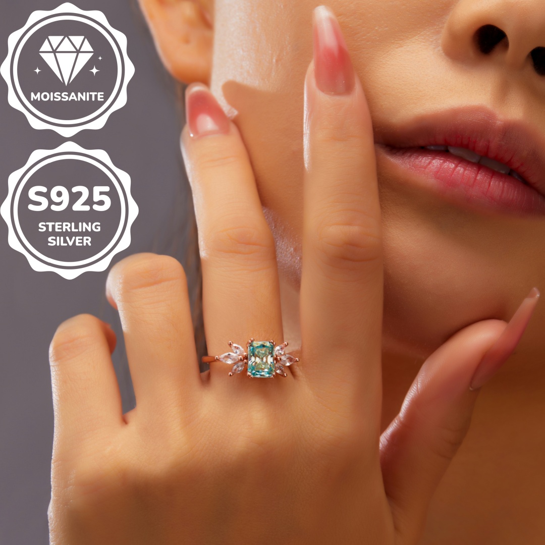 MT Moissanite Diamond Paper Card Ring, Luxury Women's Jewelry, Genuine 925 Sterling Silver, 2 ct Blue-Green Moissanite, Wedding Eternal Ring for 