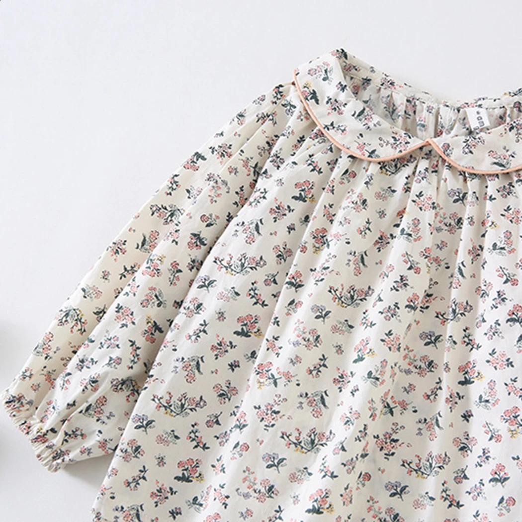 Girls Lapel Blouse With Floral Shirt LongSleeve Spring Fall Cotton Flower Blouses Children Girl Peter Collar Tops Kids Clothes 250812