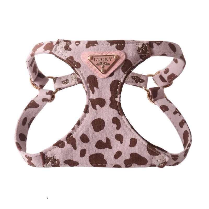 Jinjite New Cow Pattern Triangle Nameplate Harness Set Double Hook Leash for Small and Medium Dogs Vest