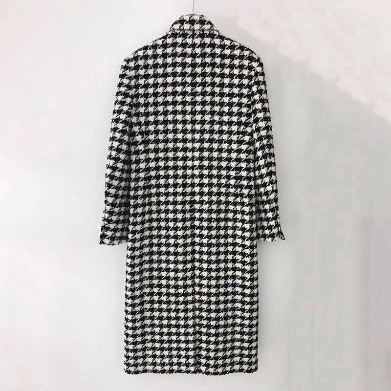 2025 Autumn and Winter New Thick Plaid Jackets for Women Over-the-Knee Quilted Houndstooth Woolen Coat Long Outerwear 800 Z250813