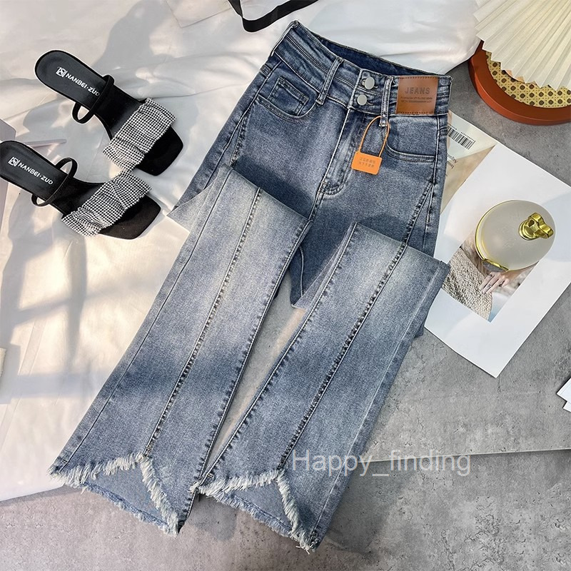 Flared Jeans for Women Spring and Autumn New High Waist Slimming Frayed Hem Floor-length Bell Bottoms Bootcut Pants for Petite Women