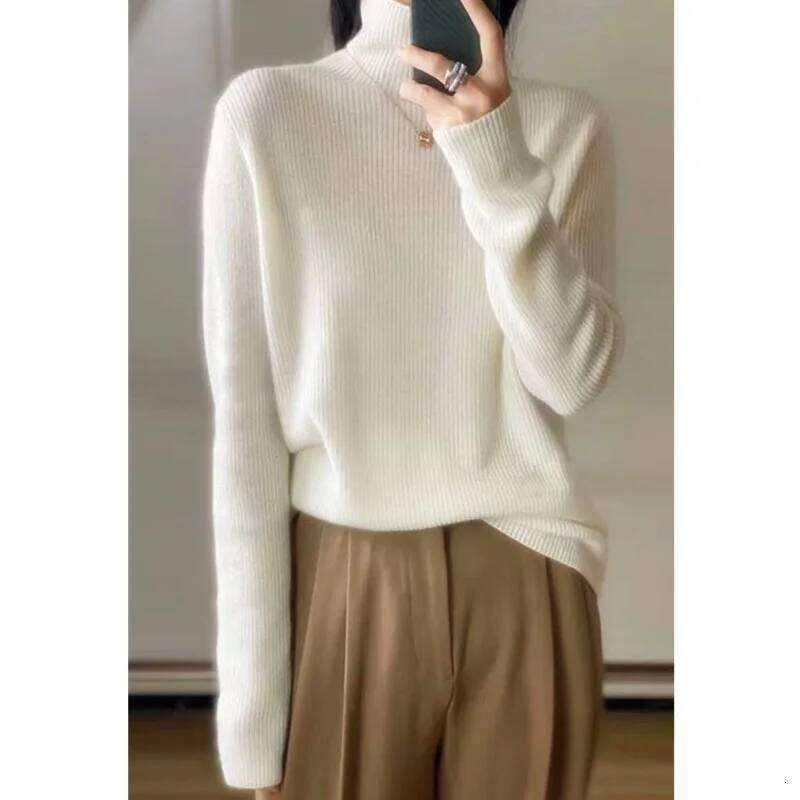 Simple And Versatile Pile Turtleneck Cashmere Women Fall Winter Loose Knit Thickened With Base Sweater 250813
