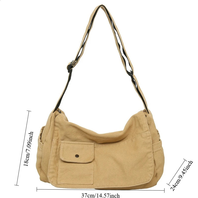 Casual Canvas Messenger Bags Large Capacity Couple Shoulder Book Bag for Student Adjustable Crossbody Bag for Men Women 250809