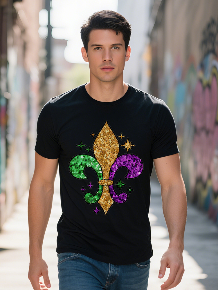 Crew Neck T-Shirt with Festive Lily Print Black Ideal Gift for Men Casual Men's Wear Decorative Tshirt Top ae279