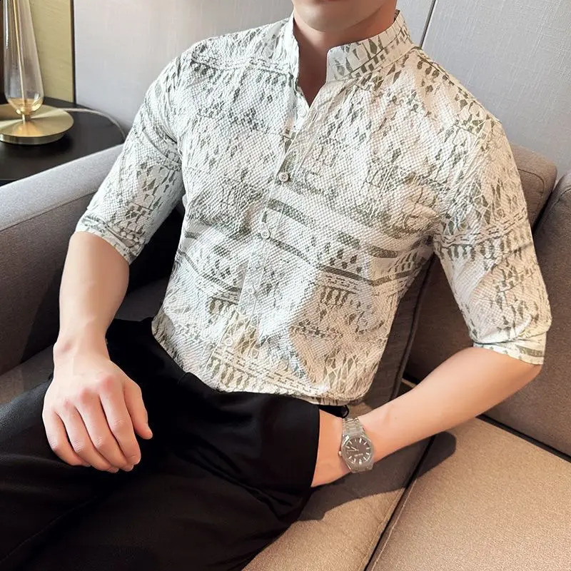 Men Casual Printed Short Sleeve Shirt Summer Stylish And Elegant Top 250808