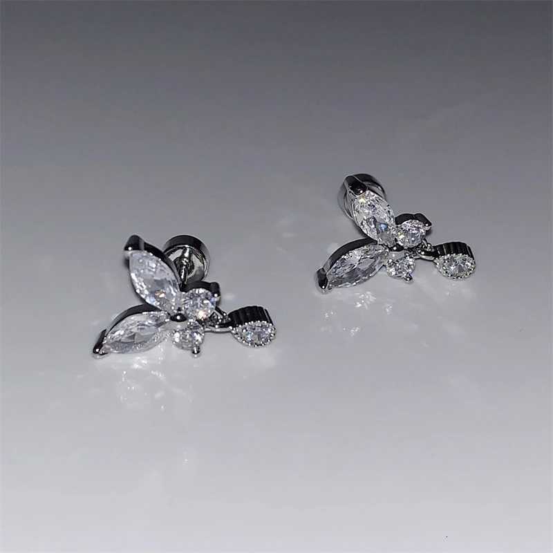 Shiny Hollow Silver Color Rhinestone Butterfly 316L StainlESS Steel Ear Bone Delicate Waterproof Small Earrings for Women Y250812