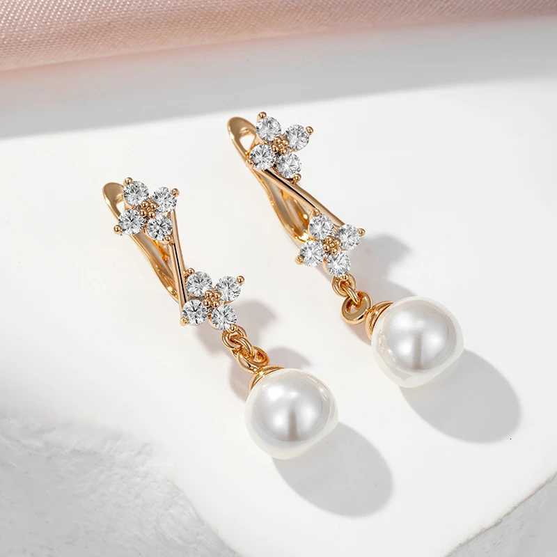SYOUJYO Shiny Natural Zircon Pearl Long Dangle Earrings For Women Luxury 585 Rose Gold Color Fine Jewelry Gift Y250812