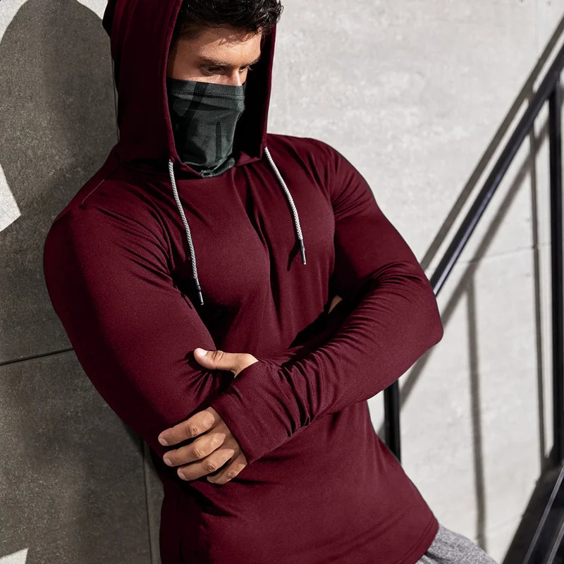 Men Long-sleeved T-shirt Sun Protection Hooded Shirt Casual Sports Breathable Hiking Go Fishing Shirts UV-Proof Solid Color TOPS 250811