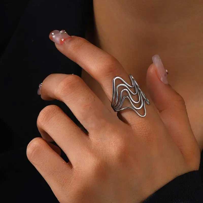 Stainless Steel Silver Color Rings for Women Punk Geometric Metal Irregular Chain Open Rings Hip Hop Simple Jewelry Accessories W250812