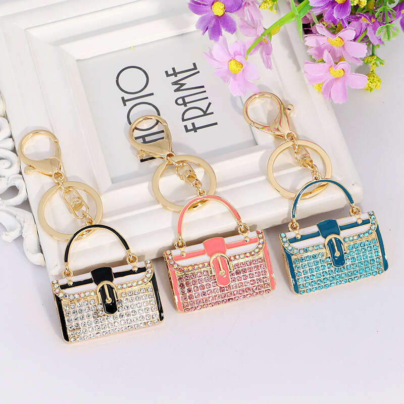 Creative Small Bag Shape Full Dia Alloy Light Exquisite Handbag Keychain Car Pendant Gift
