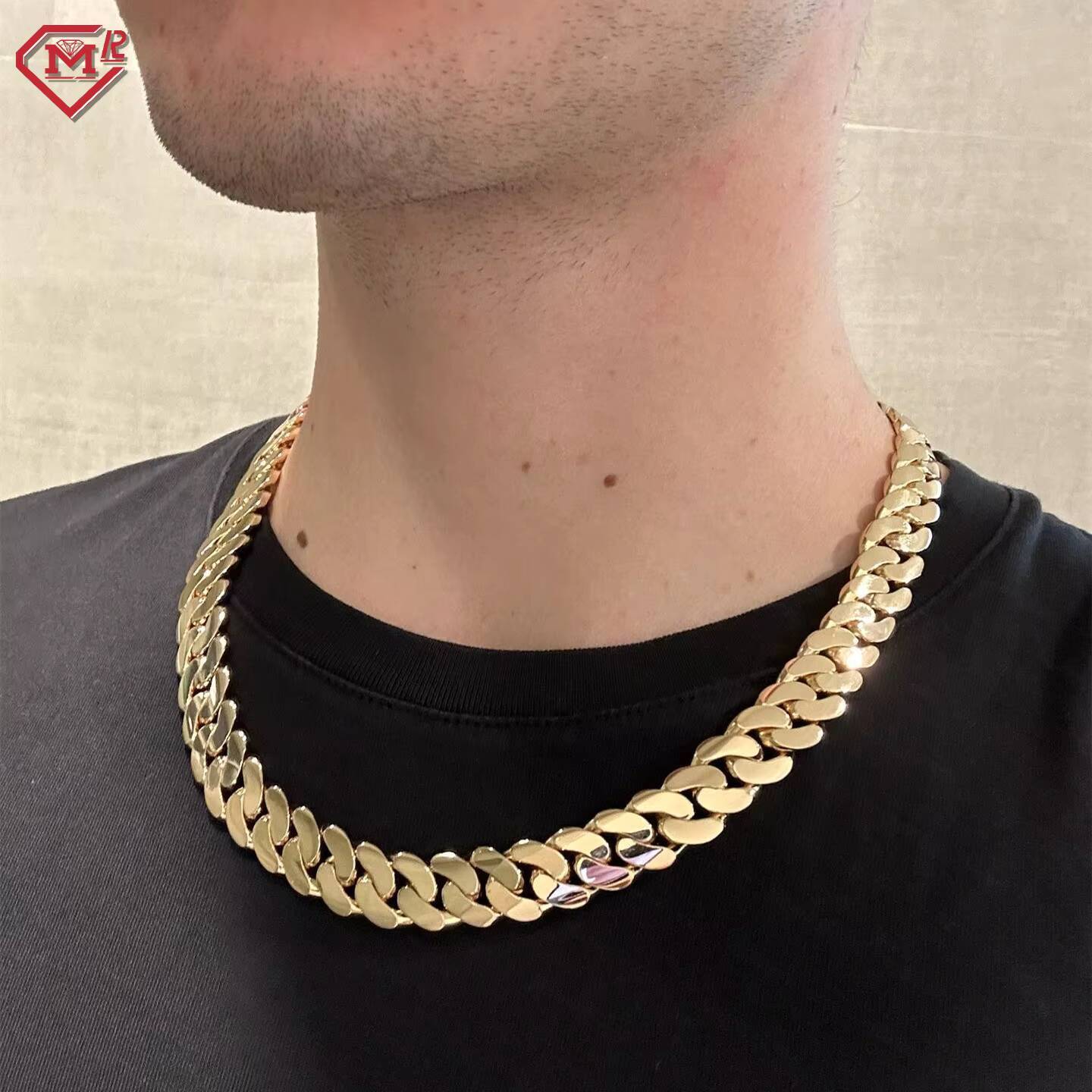 12MM Cuban Chain Plain Miami Hip Hop Men Chains Solid 925 Sterling Silver Gold Plated Cuban Link Chain