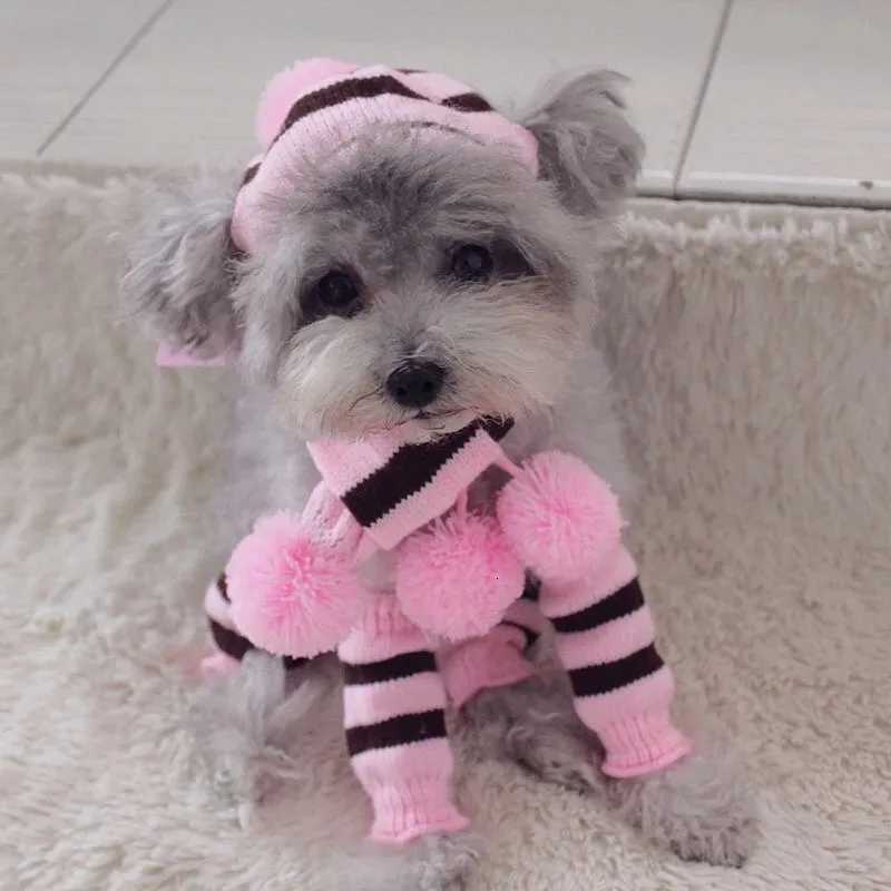 Dog Winter Wear 1 Set (hat+scarf+leg Warmers) Rainbow Stripe Knitted Dog Scarf Winter Warm Hat Footwear Sloves Pet ClothesXJ250813