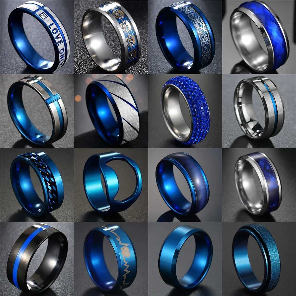 8mm Simple Men Ring Smooth Stainless Steel Blue Charms Rings Womens Couple Jewelry Gift Dropshipping W250812