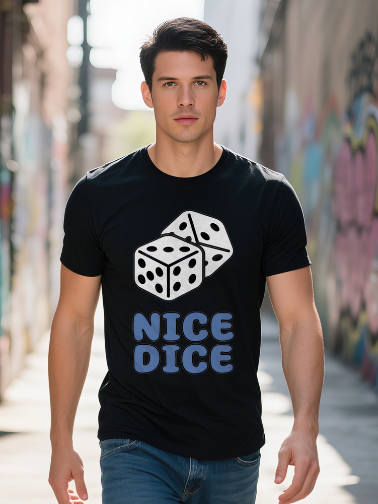 Men S Casual Nice Graphic T Shirt Black Crew Neck Tee with White Dice Design Soft Fabric Regular Fit Perfect Gift