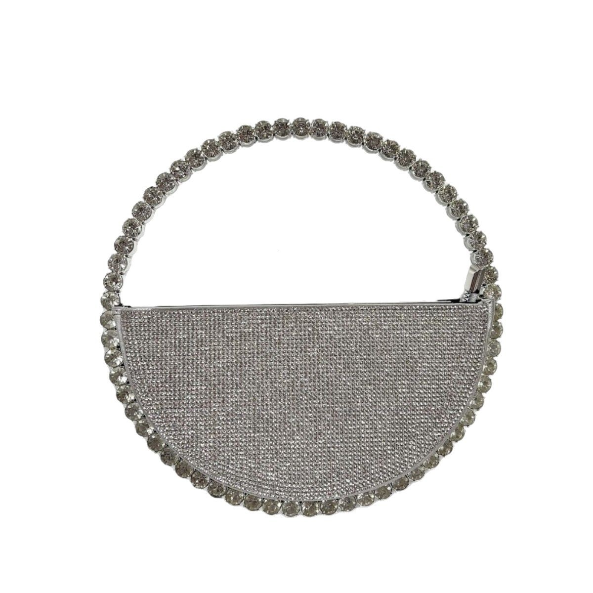 New round diamond inlaid trend handbag social rhinestone evening bag designer bag French dress evening bag slanted evening bag