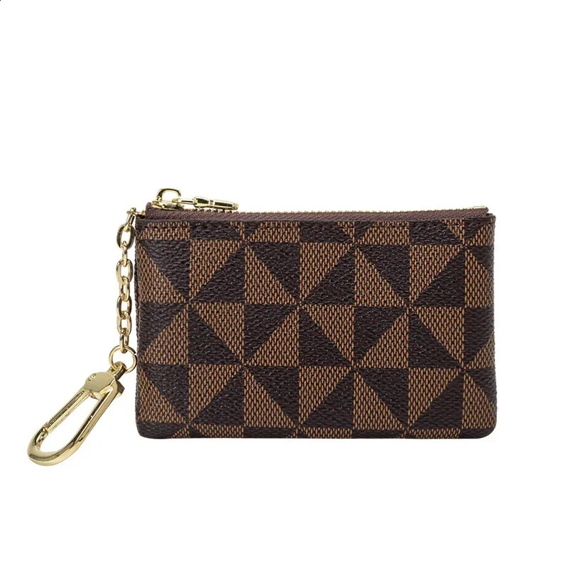 Key Storage Bag with Chain Women Mini Coin Purse Plaid Leather Small Zipper Wallet Ladies Keychain Trendy 250812 Y260206