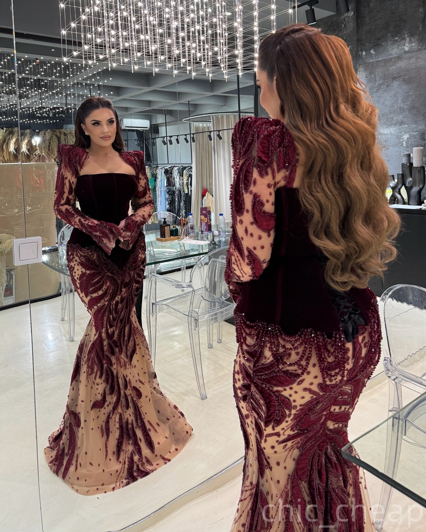 Arabic Mermaid Burgundy Evening Dresses Crystals Beaded Floral Lace Prom Formal Party Second Birthday Engagement Gowns Plus Size Dress For Special Occ