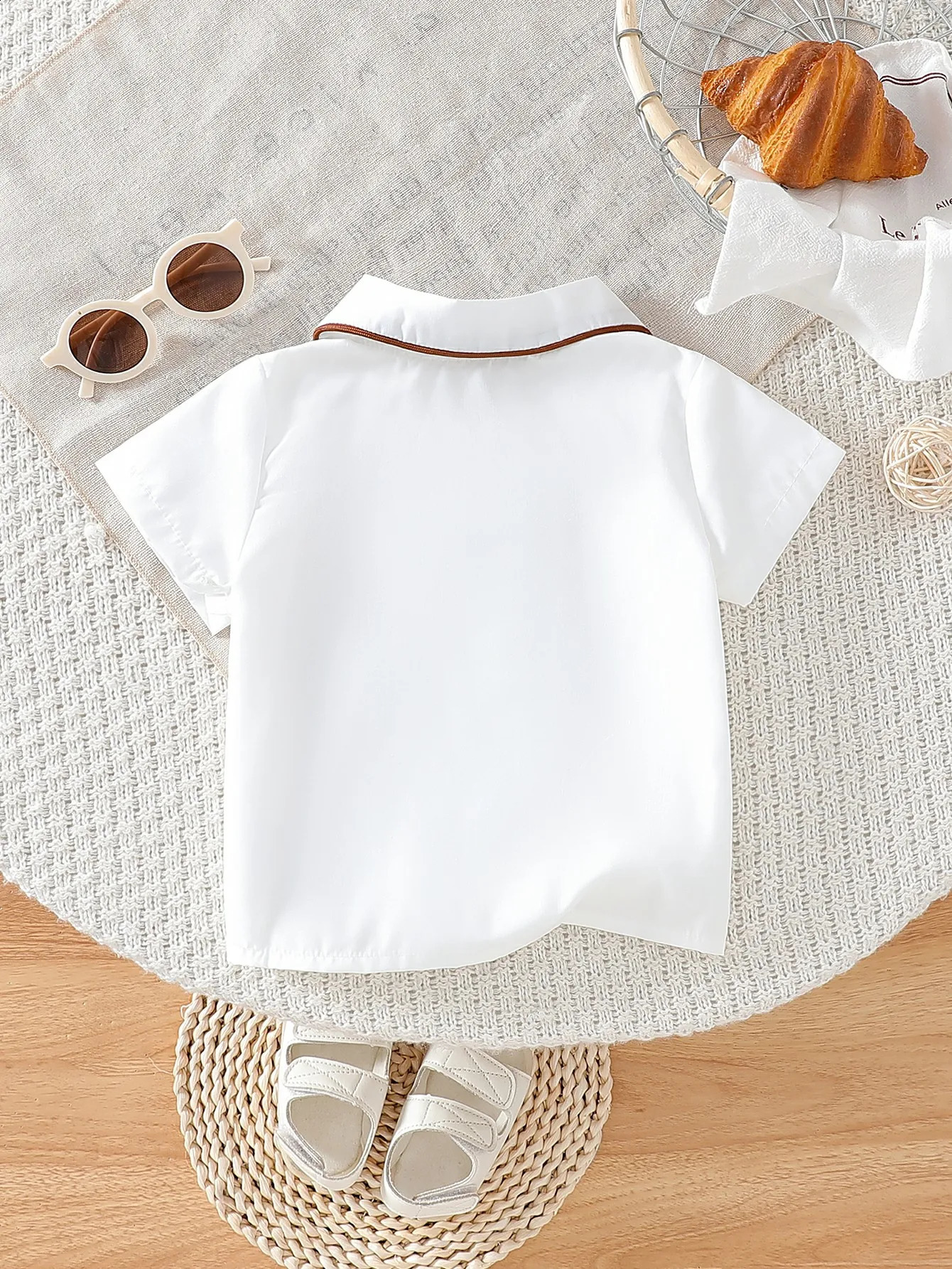 Summer Buttoned SolidColor ShortSleeved Shirt in College Style 250812