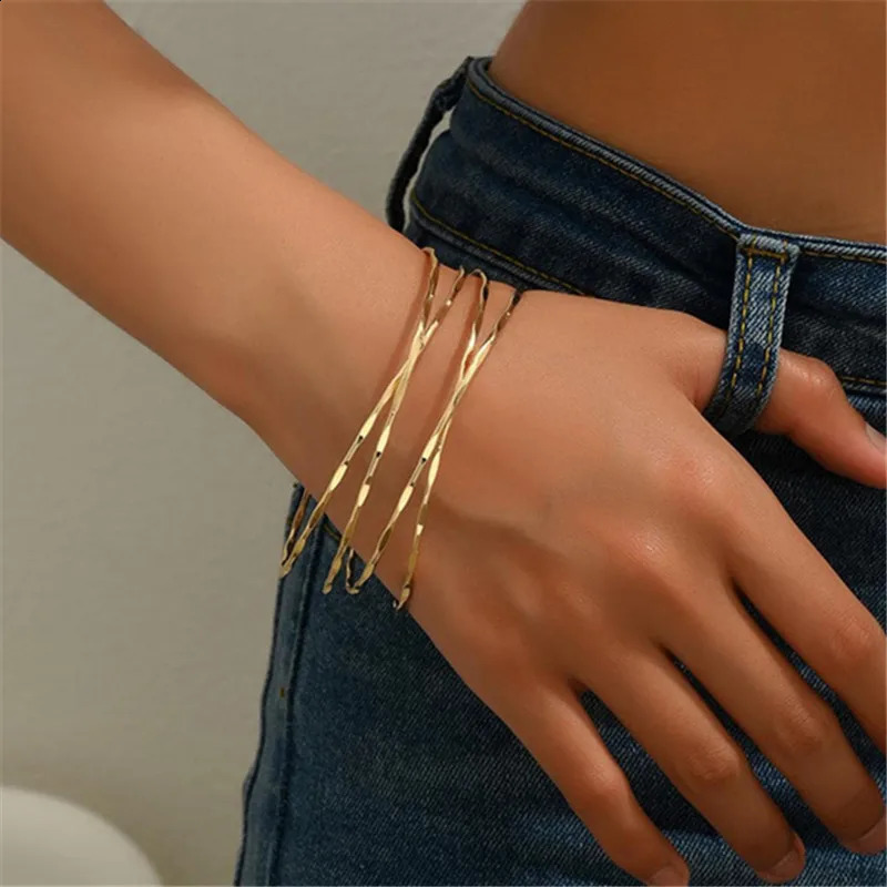 XIALUOKE Simple Metal Lines Multi-layer Winding n Armband Bracelet For Women Europe American Style Personality Jewelry 250812