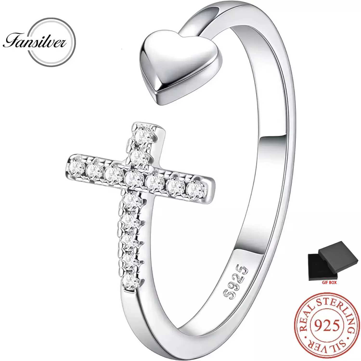 925 Sterling Silver Cross Ring for Women Stylish Adjustable Ring Stackable Shiny Cubic Zirconia Cross Ring with Box W250812