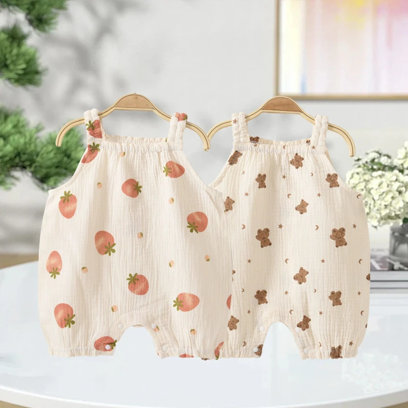 Babys Summer Gauze Overall Baby Romper Clothing with Hat Sweater Vest Bodysuit born Thin Cotton Jumpsuit Clothes 250812