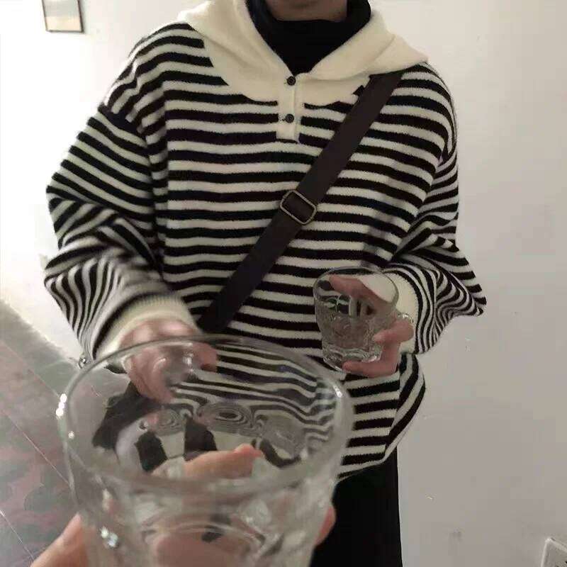 Hooded Striped Cashmere Knitwear Women Autumn And Winter Versatile Lazy Loose Sweater Large Size Pullover Wool Hoodie 250813