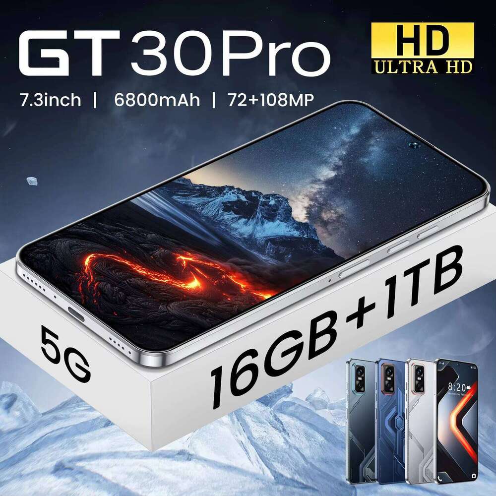 GT30 PRO 7.3inch 5g Smartphone 16gb + 1TB Android 14 High Quality Mobile Phone HD Screen 108MP Rear