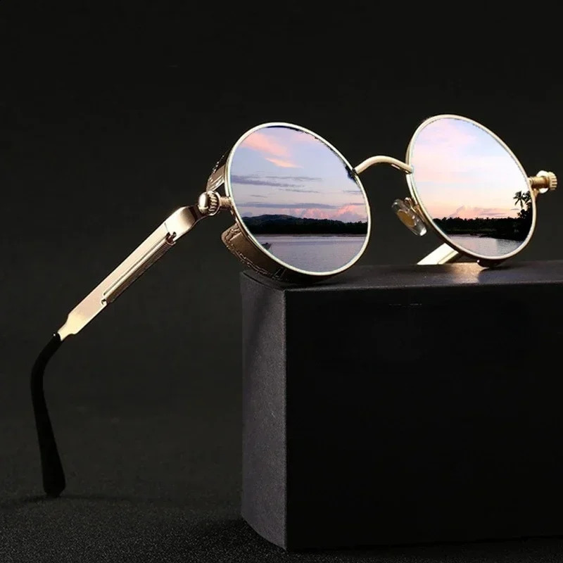 Classic Steampunk Sunglasses for Men and Women Retro Round Metal Frame 250804