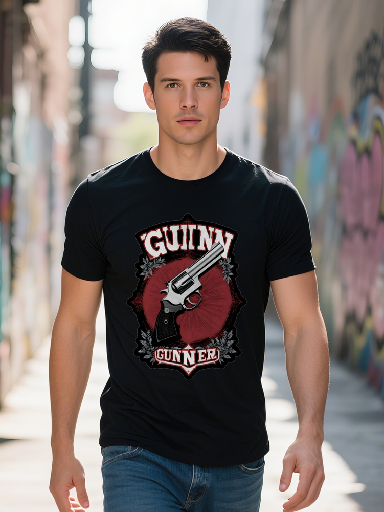 Men's Casual Short Sleeve T-Shirt Funny Graphic Guinny Gunner with Lettering Knit Fabric Round Neck Regular Fit 5fbbb